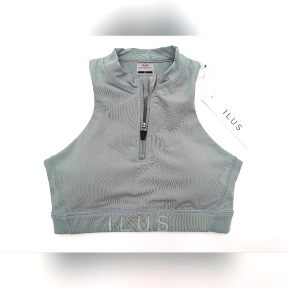 NWT ILUS Essential Size XS Sea Foam High Neck Crop Top Front Zip It All In Bra - Picture 7 of 17